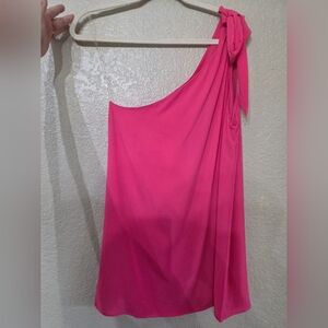 Pink Lily Vibrant Pink One-Shoulder Tie Dress